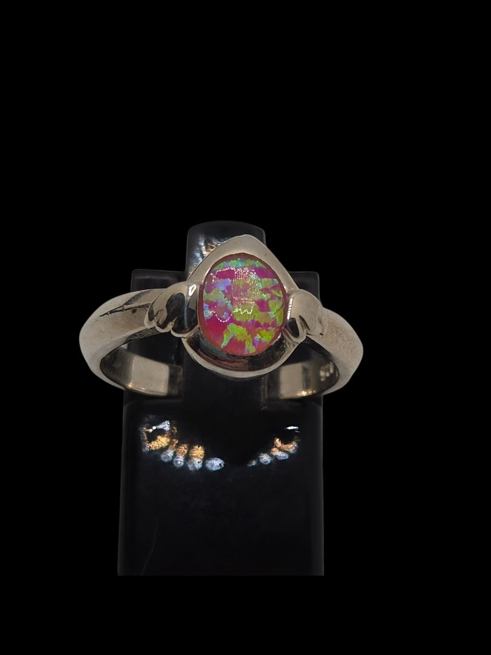 Sterling Silver Pink Opal Teardrop Ring Size 6.5